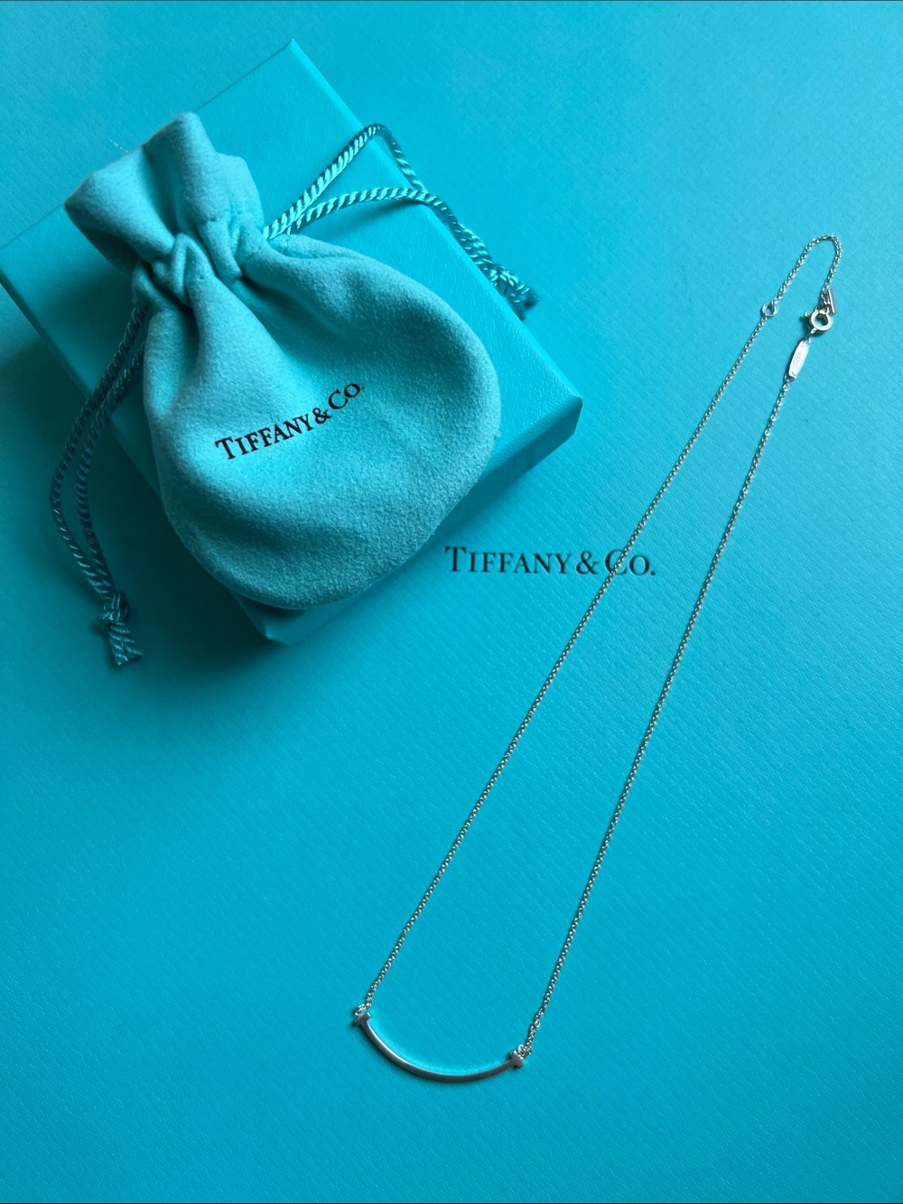 100% Authentic Tiffany&Co Sterling Silver T-smile Pendant - 16/18 inches